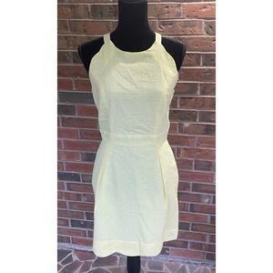 Lauren James Yellow Seersucker Dress Size M Scalloped Detail, Pockets
